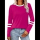 thumbnail image 3 of Camisas de Larga para Mujer, Blusas Casuales con Bloques de Color, Conjuntos de Otoño, Camisetas Básicas, Ropa de Moda Rosa Rojo XXL, 3 of 6