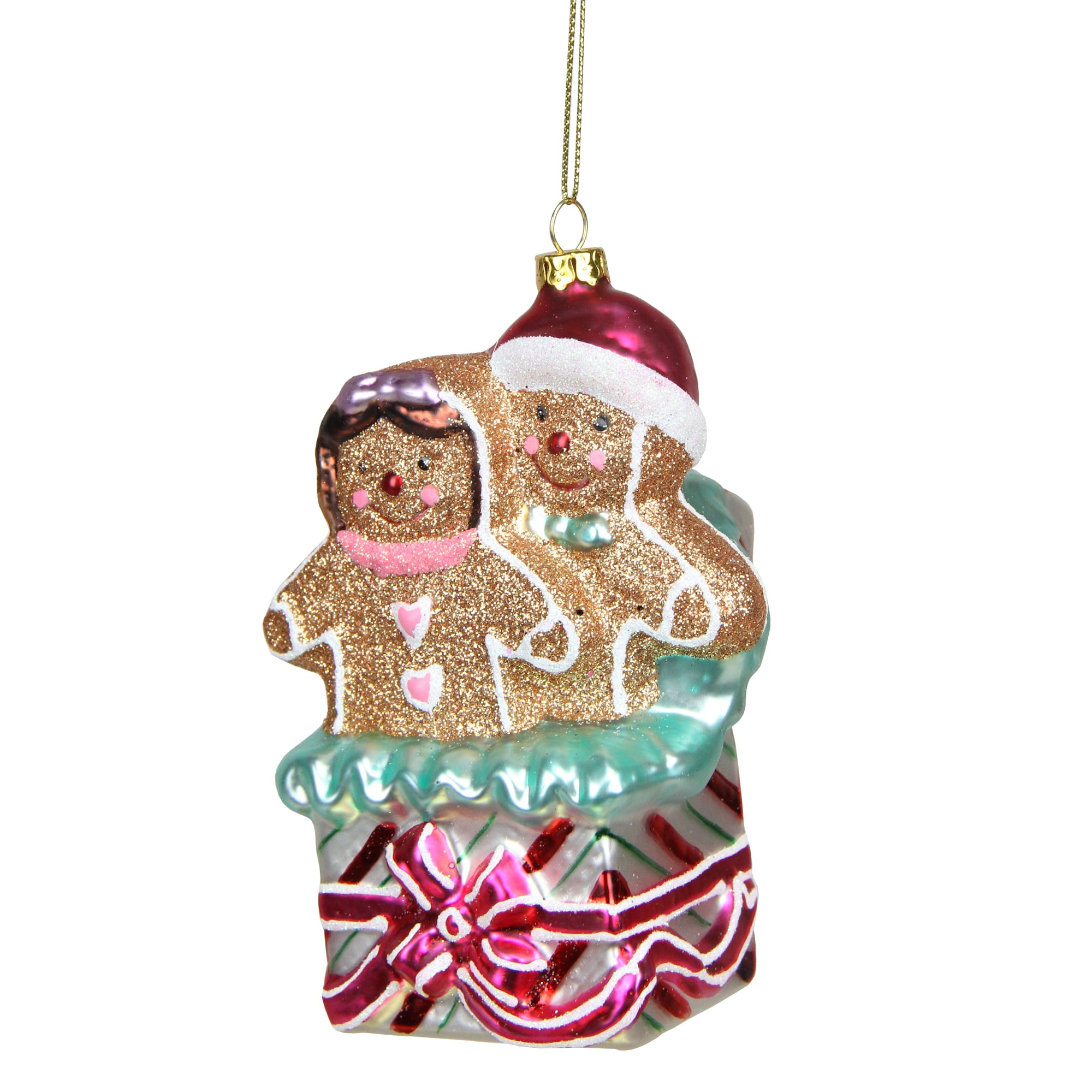 Set of 2 Glittered Gingerbread Boy and Girl Ornaments w 