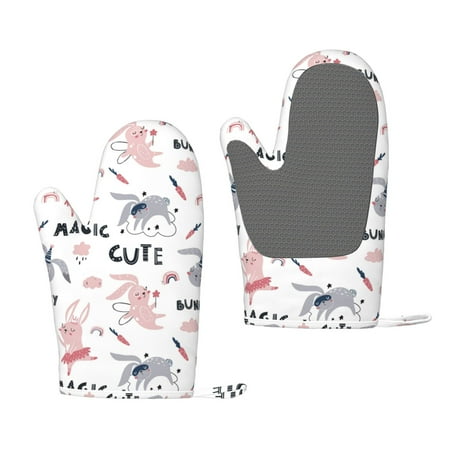 

Zeuib Cute Magic Bunny Print Oven Mitts Oven Gloves with Non-Slip Silicone Heat and Slip Resistant Cooking Mitt Set for Cooking and Baking (2 Count)