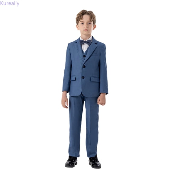 Kureaily Boys Business Suits Coat 4 Piece Outfit Tuxedo Set For Kids Formal Suit For Boys With Vest Pants Bowtie Set Slim 3-4 Years