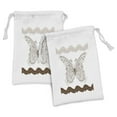 thumbnail image 1 of Butterfly Fabric Pouch Set of 2, Insect Art Swirled Wings Vintage Modern Ornate Fashion Style Print, Small Drawstring Bag for Toiletries Masks and Favors, 9" x 6", White Brown Grey, by Ambesonne, 1 of 2