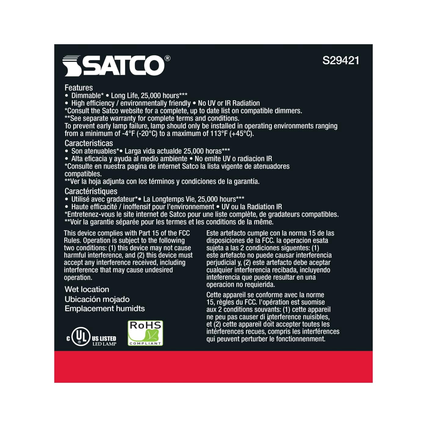 SATCO S29421 PAR30SN Reflector LED Bulbs 12.5W 120V 3000K 1000 Lumen E26 Medium Base Dimmable WET Location (6 Pack)