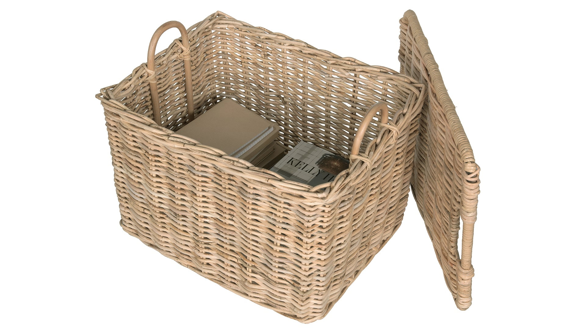 Kouboo Rattan Core Rectangular Storage Basket With Lid, Household Organizer Storage Box For Living Room, Dining Room, Natural, Large