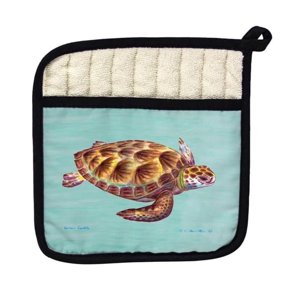 Betsy Drake PT044C Green Sea Turtle Teal Pot Holder
