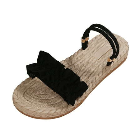 

dmqupv Flat Slippers Shoes for Women Leisure Roman Style Flock Weave Women s Solid Animal House Slippers for Women Black 7.5