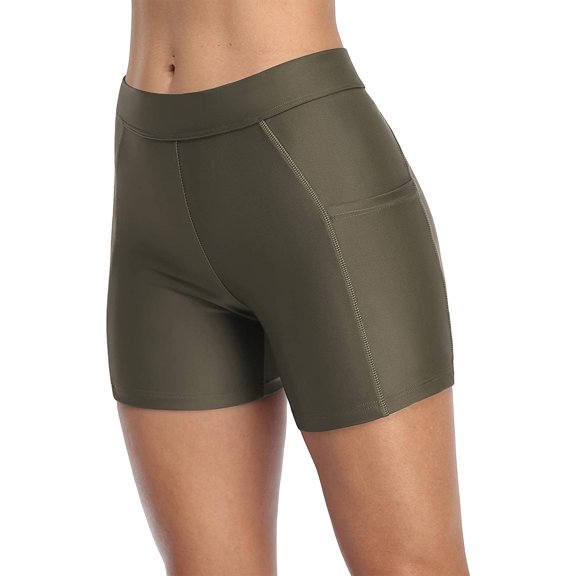 Women Swim Shorts with Pockets Solid Board Shorts Boy Shorts Swim Bottoms
