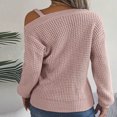 thumbnail image 6 of ZQGJB Sweaters for Women Casual Metal Strappy Cold Shoulder Pullover Tops Loose Fit Solid Color Long Sleeve Crochet Knitted Tunic Blouse Pink M, 6 of 7