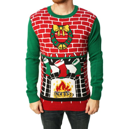 Ugly Christmas Sweater Men's Fireplace Pullover (Best Place To Get Ugly Christmas Sweaters)