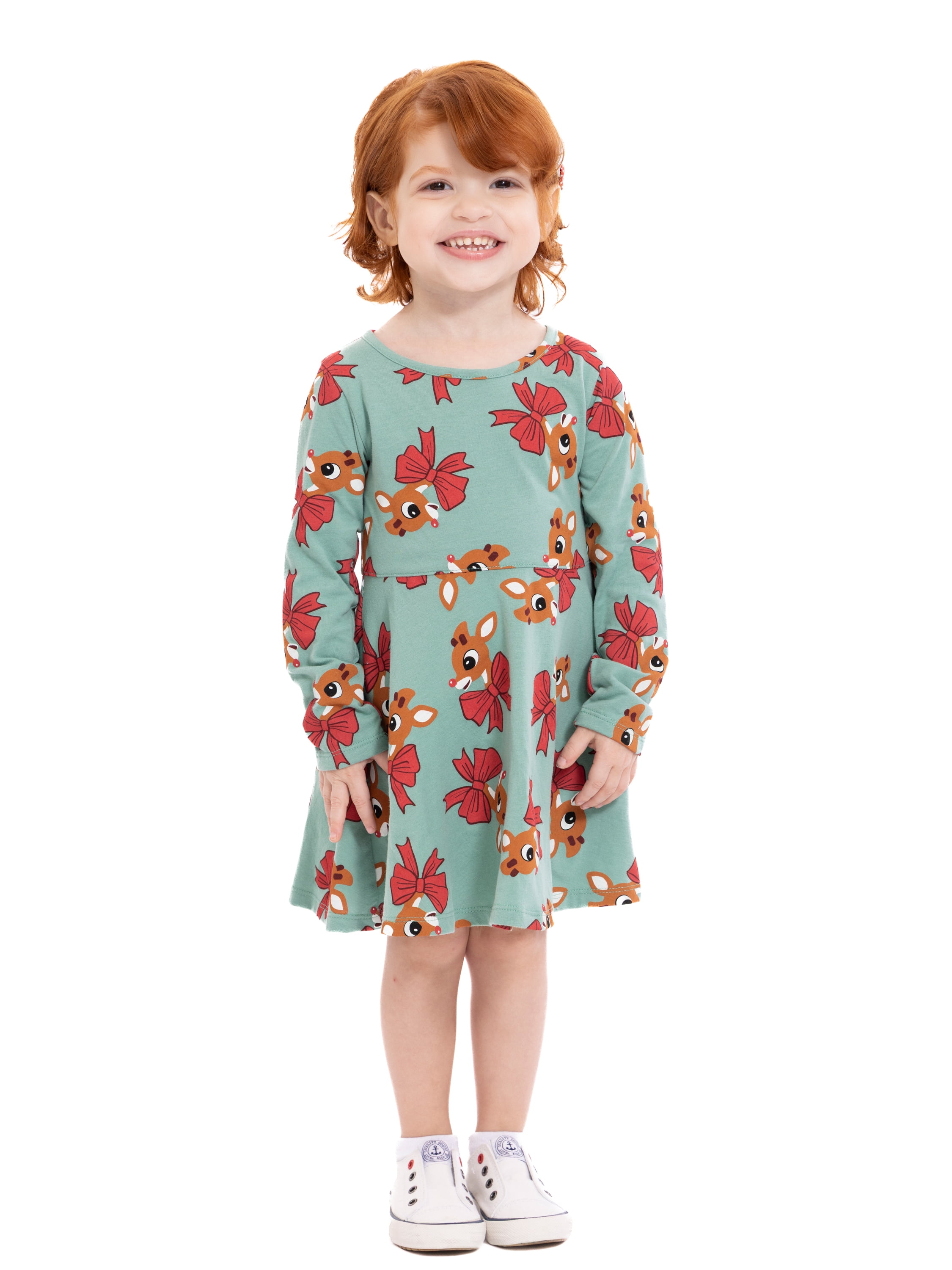 Rudolph Toddler Girls' Print Dress with Long Sleeves, Sizes 12M-5T