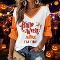 thumbnail image 2 of Trgacdwlo Women's Fall Halloween Shirt V Neck Shirts for Women 3/4 Length Sleeve Funny Pumpkin Ghost Fall Holiday Women Graphic Shirts, 2 of 5
