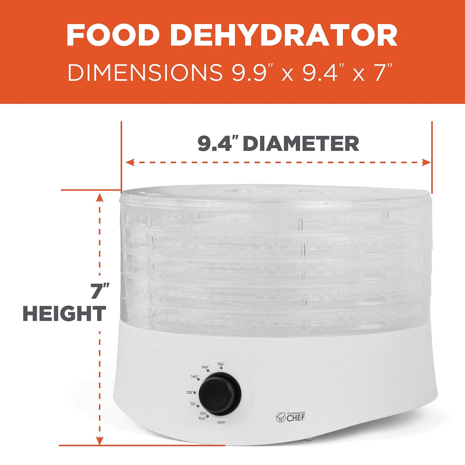 Commercial Cool 280-Watt 5-Tray Food Dehydrator, CCD100W6PT