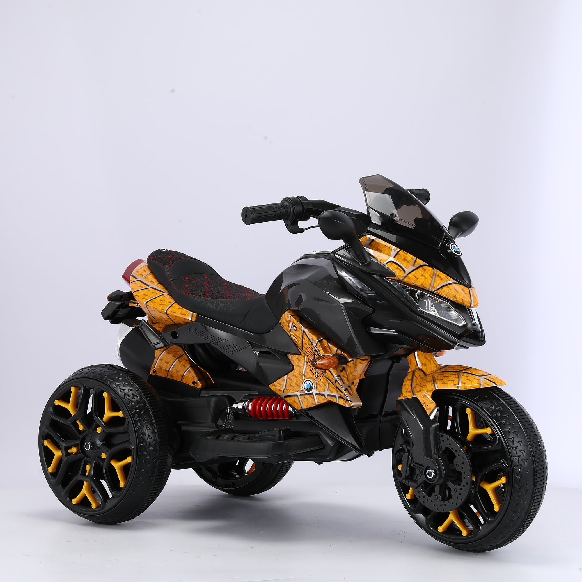 HNH Kids Motorcycle for 3-6 Year old, 3-Wheels Ride On Motorcycle, 12V Battery Powered Motorbike with PU Seat Training Wheels/Manual Throttle/Lighting Wheels/Wireless,Red