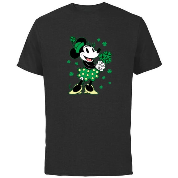 Disney Minnie Mouse Shamrock Bouquet St Patrick’s Day Retro - Short Sleeve Cotton T-Shirt for Adults - Customized-Black