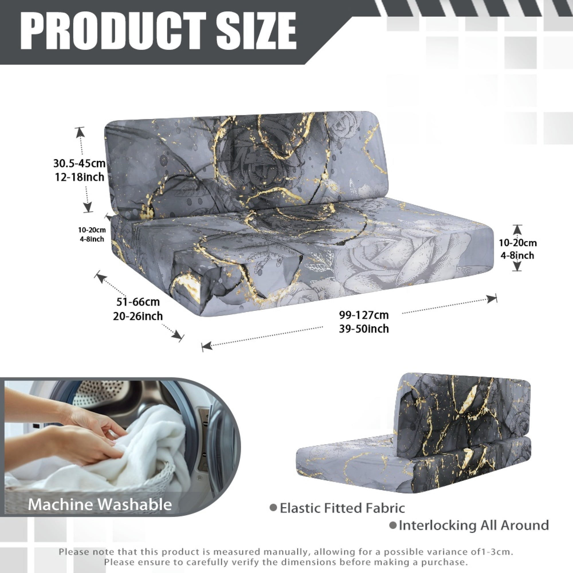 Yuyamidu Gray Marble Print RV Dinette Cushion Covers Rose Camper Cushion Slipcovers 2 Pack Elastic Camper Dinette Seat Covers RV Sofa Slipovers Protection