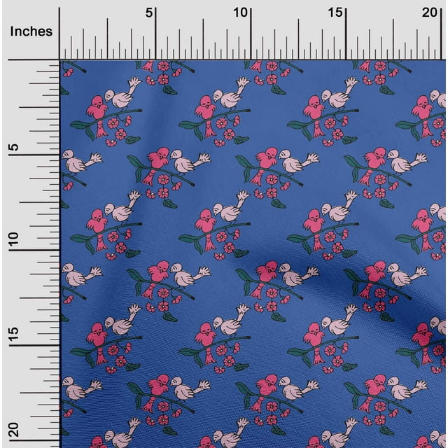 oneOone Polyester Lycra Fabric Leaves|Bird & Floral Block Printed Craft Fabric BTY 56 Inch Wide