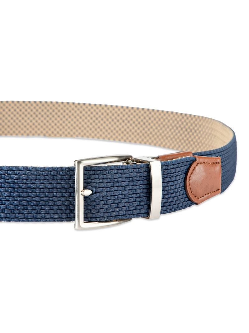 Chaps Men's Reversible Adjustable Stretch Web Fabric Belt, Navy