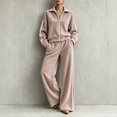 thumbnail image 2 of Szluipve 2 Piece Sets for Women 2 Piece Outfits Side Stripe Zip Up Collar Jacket & Wide Leg Pants Set Ribbed Textured Casual Tracksuit Loungewear Suit for Daily Travel Pink L, 2 of 7