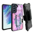 thumbnail image 1 of ANJ+ Rugged Dual Layer Shockproof Holster Case w/Card Slot, Kickstand + Tempered Glass for Samsung Galaxy S21 FE 5G - Pink Dreamcatcher, 1 of 4