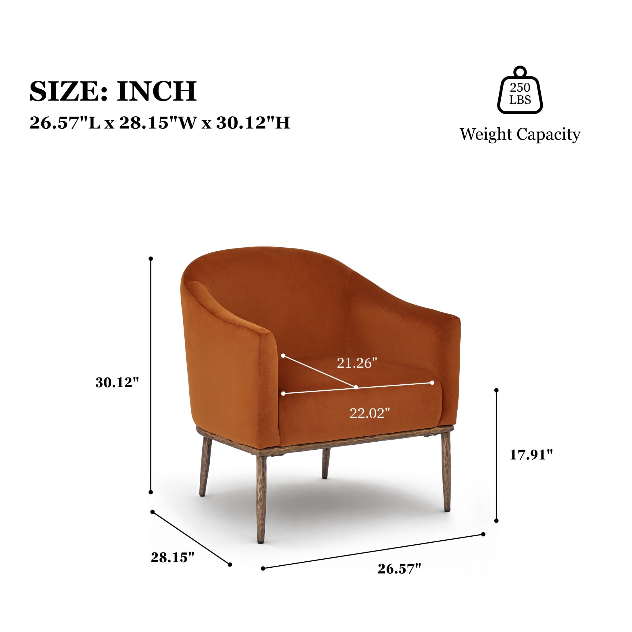 Christopher Knight Home Modern Upholstered Barrel Accent Armchair with Hammered Metal Base, Burnt Orange, Set of 2
