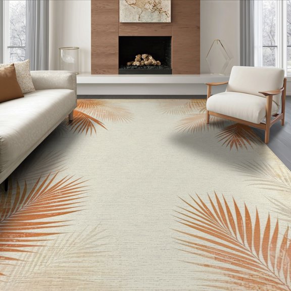 ODIKA 8'x10' Washable Area Rug Plant Frond Navy Border Lighted Circle Ocean Fish Classroom Sitting for Dining Room, Large Office, Lounge, Non-Slip Chair-Friendly Mat
