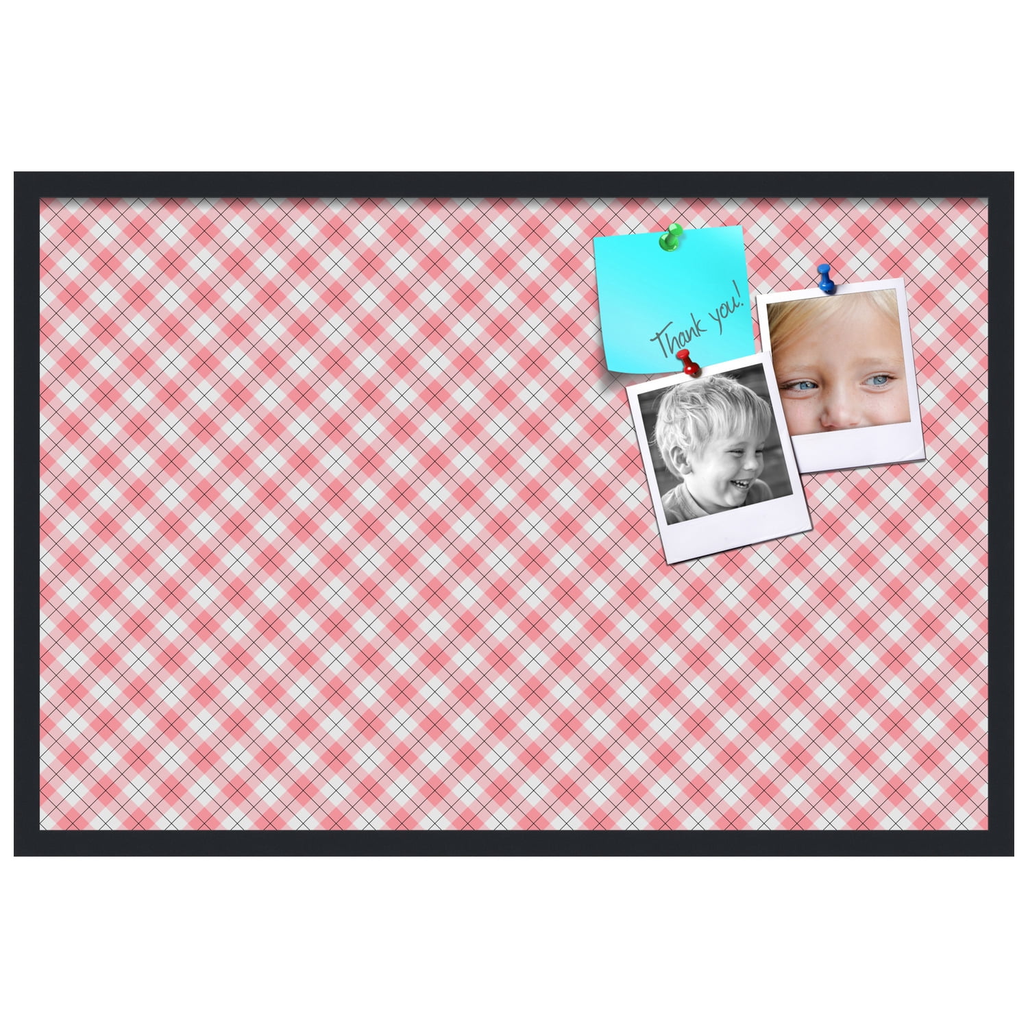 PinPix ArtToFrames 34x22 Custom Cork Bulletin Board Argyle Light Pink   Poster Board Has a Fabric Style Canvas Finish, Framed in Satin Black (PinPix-649)