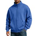 thumbnail image 2 of Vxararl Mens Zip Up Sweatshirt Lightweight Fleece Jacket Lightweight Fleece Full Zip no Hood Athletic Jacket Fall/winter Casual Wear, Outdoor Office Business Fleece Jacket Men Blue L, 2 of 6