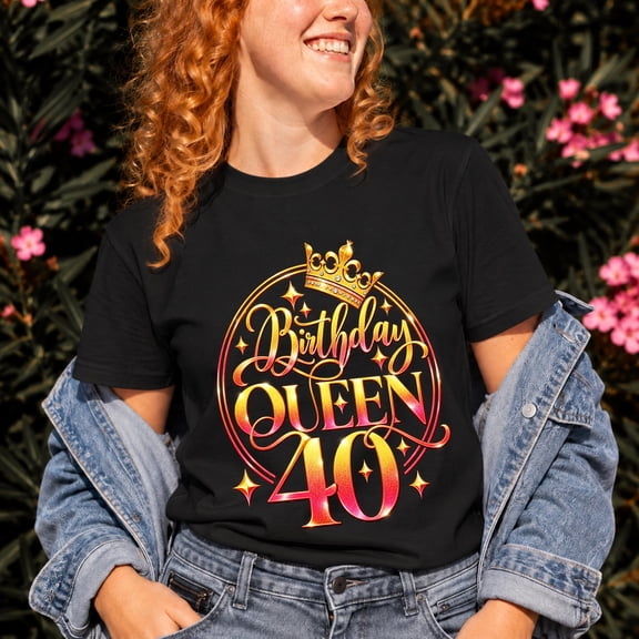 Kantaco 40th Birthday Queen T-Shirt, Elegant Crown Graphic Tee, Milestone Celebration Gift for Women Mom Wife