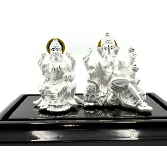 999 Pure Silver Ganesh & Lakshmi / Laxmi Idol / Statue / Murti (Figurine #01)