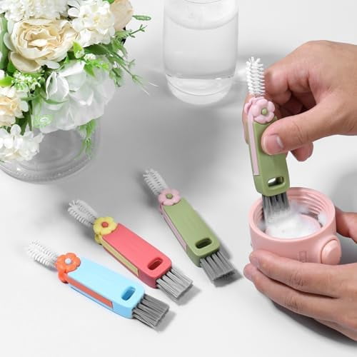 3 in 1 Cup Lid Cleaning Brush, 180° Rotatable Bottle Brush Gap Cleaner, Multifunctional Crevice Cleaning Brush Set for Baby Bottle, Water Bottle, Tumbler & Kitchen Mugs, 6 Pack Hangable