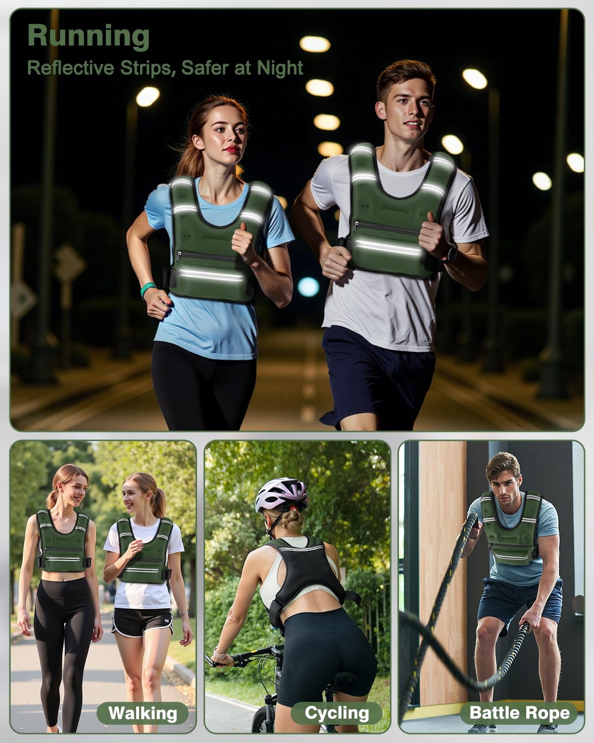 Green 8 lb Weighted Vest for Workout Running Walking