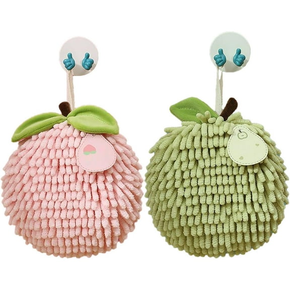 2PCS Fuzzy Ball Hand Towel,Chenille Hand Towel,Cute Spherical Fruit Shape Hand Towel,Hand Drying Puff,Hand Towels with Hook Loop,Fun Decorative Hand Towels,Suitable for Bathroom, Kitchen, Hotel