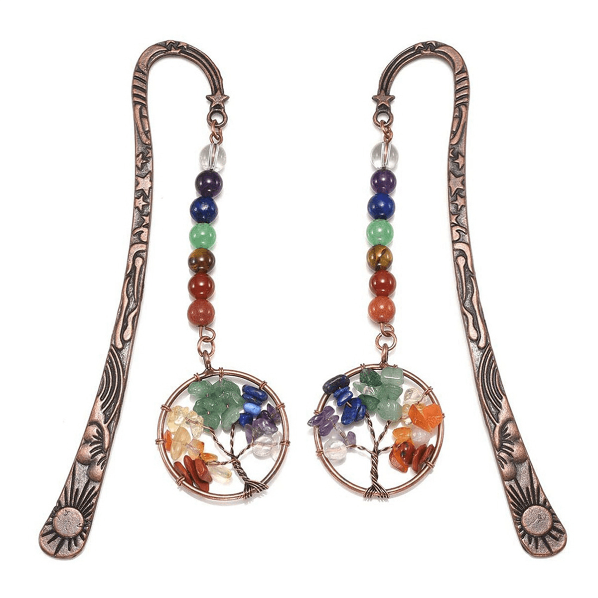 10X Chakra Crystal Bookmark Vintage Metal Tree Bookmarks for Women Student Teacher Graduation
