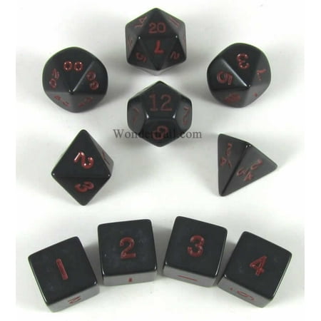 Black with Red Opaque Polyhedral Dice Set 10pc Set in Tube Multi-Colored