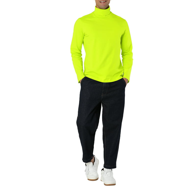 Unique Bargains Men's Pullover Lightweight Long Sleeve Top Turtleneck T-Shirt 38 Green Yellow