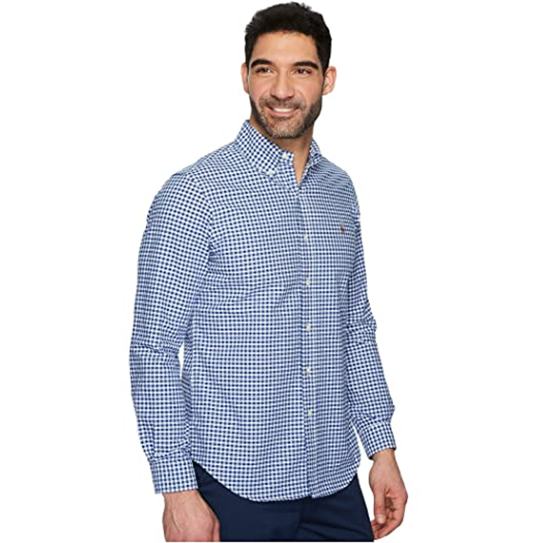 Polo Ralph Lauren BLUE/WHITE GINGHAM Classic Fit Solid Oxford