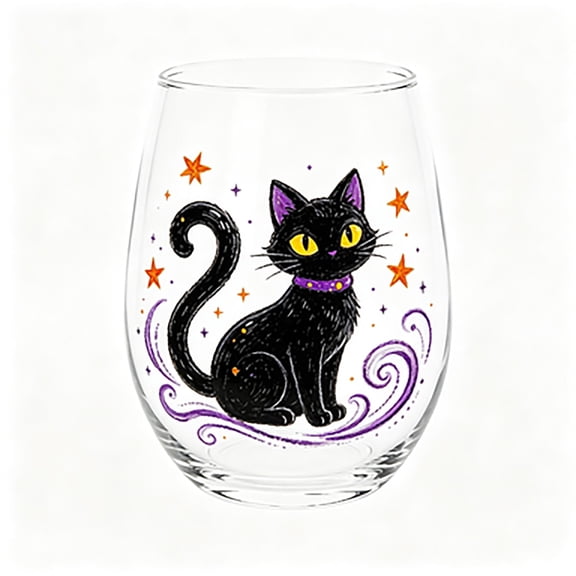 Halloween Artisan Glassware Collection, Gothic Glass Cups ,Handmade Spooky Stemless Tumbler with Ghost Pumpkin, with Ghost Cat , Party Gift Home Decor