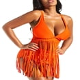 thumbnail image 2 of Women Summer 2Pcs Bikini Sets Solid Color Bathing Suit Fringe Halter Neck Bikini Top High Waist Bottom Plus Size Beachwear, 2 of 6