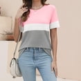 thumbnail image 7 of asdoklhq T Shirts for Women Trendy Women's Casual Fashion Striped Printed T-shirt Round Neck Short Sleeve Pink 3X, 7 of 7