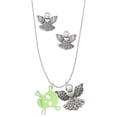 thumbnail image 1 of Delight Jewelry Acrylic Small Lime Green Skull Silver tone Guardian Angel Charm Necklace and Stud Earrings, 1 of 4