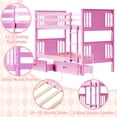 thumbnail image 3 of LAZZO Twin Over Twin Bunk Bed with Storage Drawers, Convertible Solid Wood Bunk Bed with Ladder & Safety Guardrail, No Box Spring Needed, Pink, 3 of 8