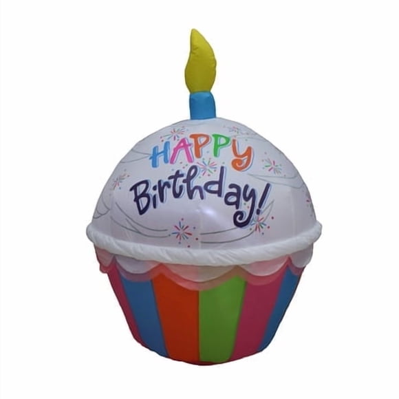 Cupcake Gonflable Mignon d'Anniversaire de 4 Pieds avec Bougie Lumineuse Décoration de Fête pour Extérieur Intérieur Jardin Cour