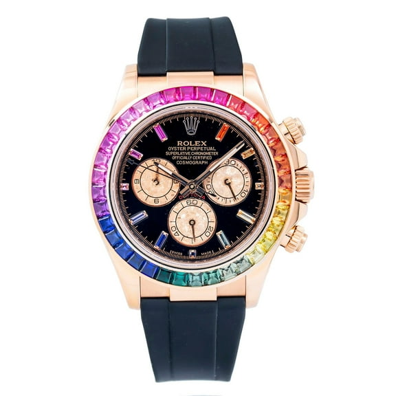 Pre-Owned Rolex Daytona 116505 40MM Black Rainbow Diamond Dial And Bezel With Black Rubber Bracelet