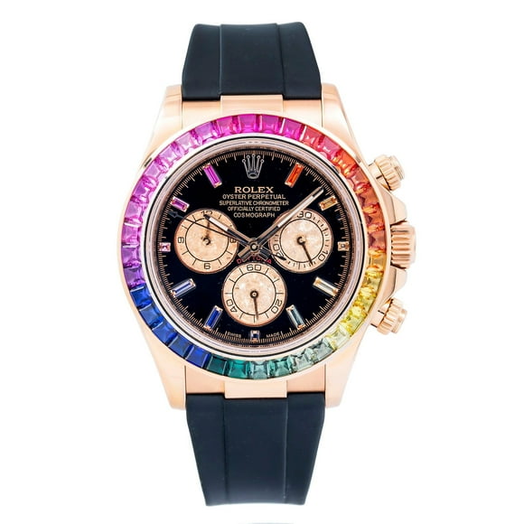 Pre-Owned Rolex Daytona 116505 40MM Black Rainbow Diamond Dial And Bezel With Black Rubber Bracelet