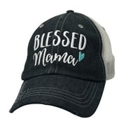 Blessed Mama Embroidered Baseball Hat Mesh Trucker Style Hat Cap Mothers Day Pregnancy Announcement Dark Grey