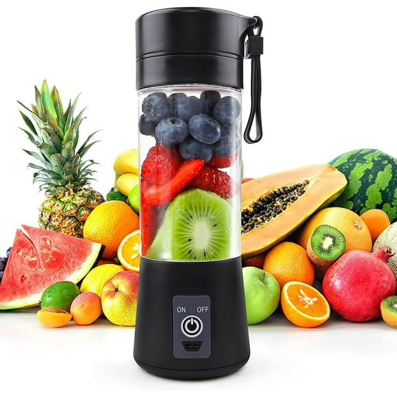 Portable Blender Cup,Electric USB Juicer Blender,Mini Blender Portable Blender For Shakes and Smoothies, Juice,380ml, Six Blades Great for Mixing,Black