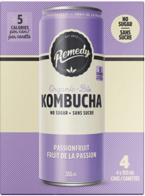 REMEDY KOMBUCHA BIO SANS SUCRE SAVEUR FRUIT DE LA PASSION 4PK