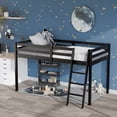 thumbnail image 3 of Ktaxon Junior Low Loft Bed with Stairs, Twin Wood Bunk Bed Frame for Adults, Kids and Young Teens, No Box Spring Required, Black, 3 of 9
