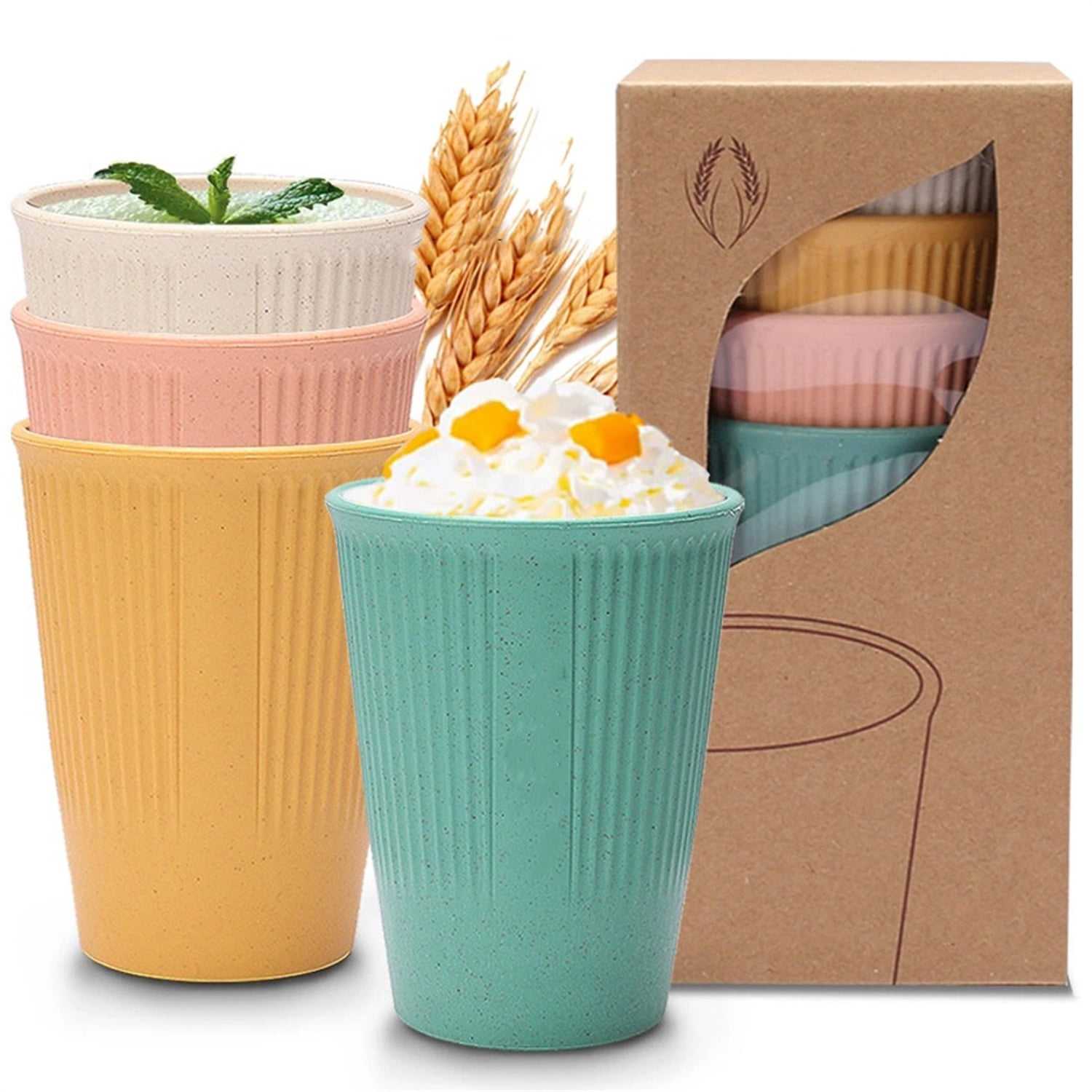 8Pcs Unbreakable Drinking Cups,Bexikou Plastic Drinking Tumbler for Kids Adults Toddler,12oz Reusable Wheat Straw Cup for Kitchen,Multicolor Stackable Travel Tumbler Cups