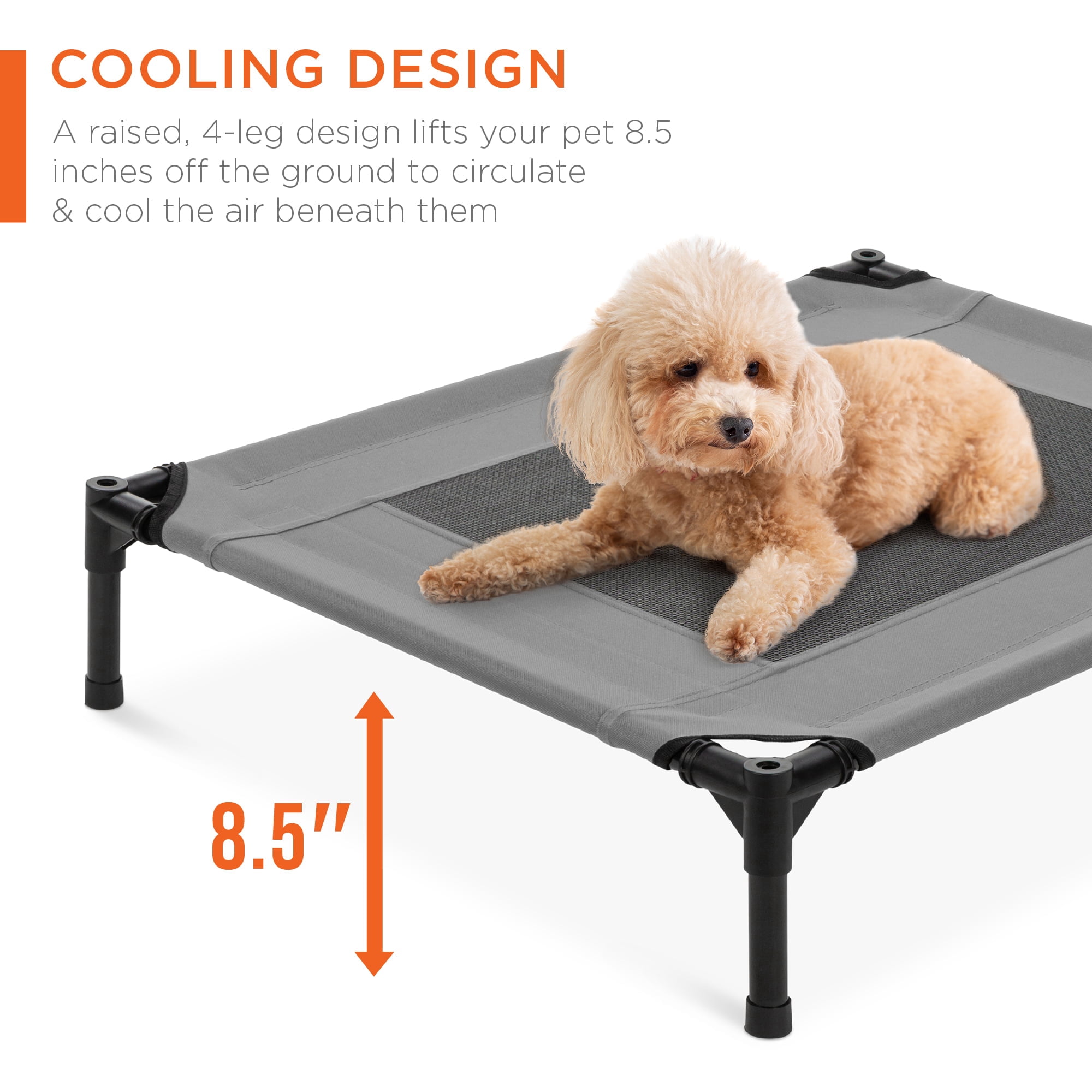 Best Choice Products 30in Elevated Cooling Dog Bed, Outdoor Raised Mesh Pet Cot w/ Removable Canopy, Carrying Bag - Gray