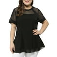 thumbnail image 3 of Agnes Orinda Women's Plus Size Round Neck Peplum Short Sleeve Mesh Sheer Summer Tops 1X Black, 3 of 8